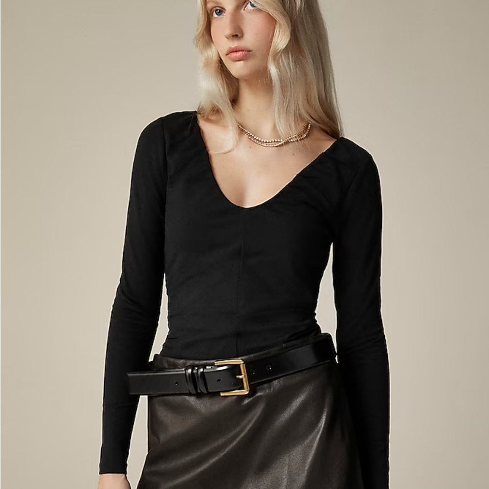 J.Crew stretch cotton blend ruched v-neck top in Large